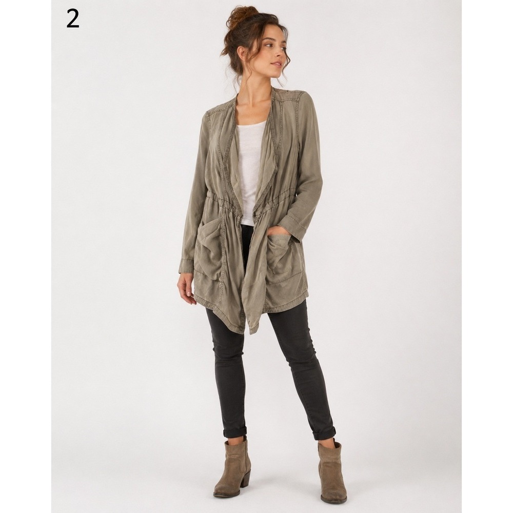 Hei Hei Cardigan Utility Jacket Women Small Tan Lyocell Drawstring Waist Pockets